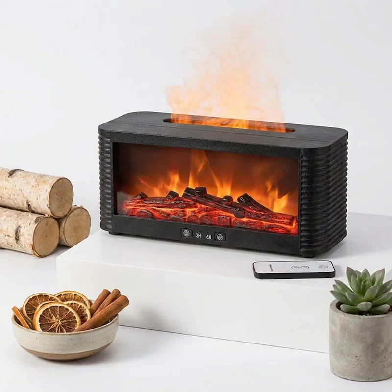 Fireplace Aroma Diffuser · Realistic Flame · No Fire, No Risk