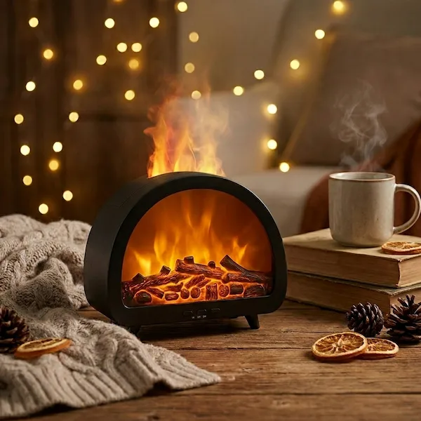 MISTVO Flame Fireplace Diffuser in garden setting