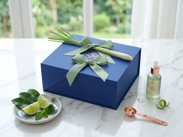 Fresh Air Gift Set packaging with sage green ribbon