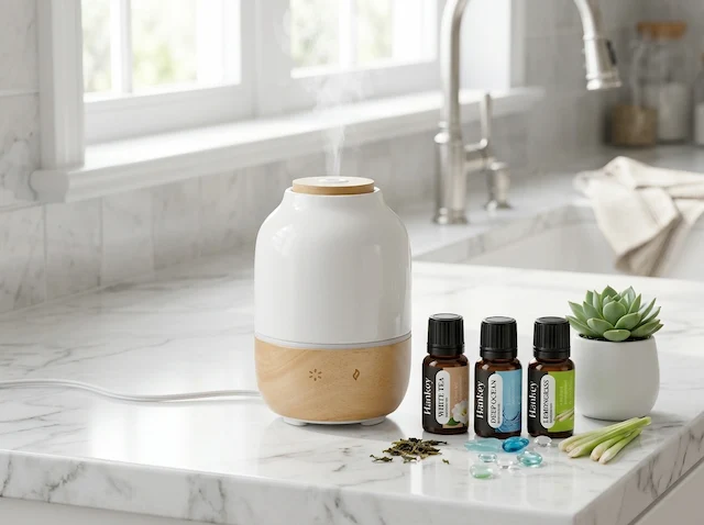 Fresh Air gift set in use on clean home shelf with natural light