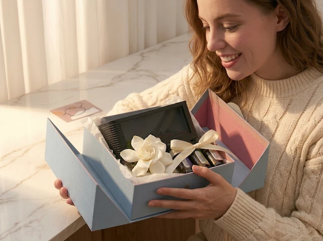 Person opening MISTVO Sleep Ritual Gift Set, genuine delight