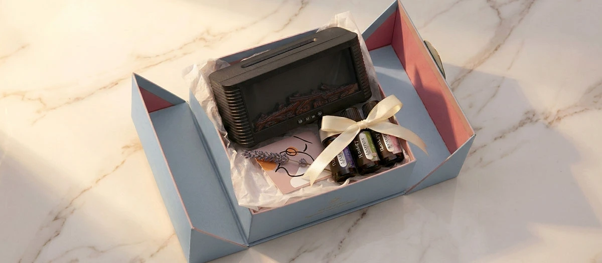 MISTVO Sleep Ritual Gift Set open gift box with diffuser and oils