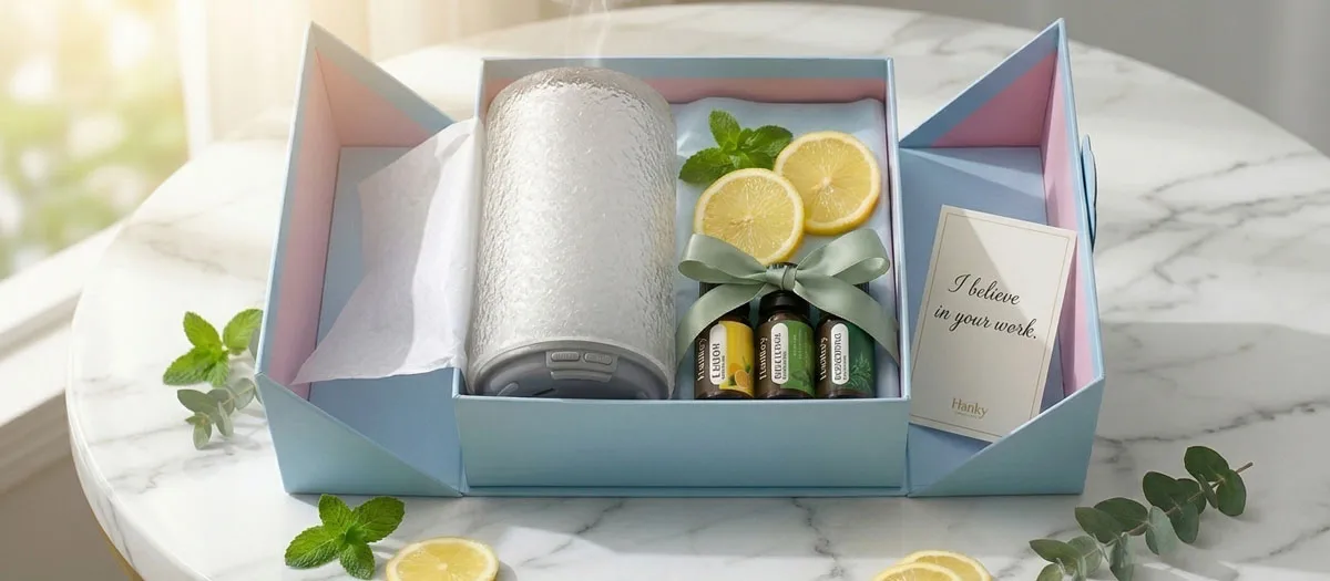 Focus Flow Gift Set open box with stone diffuser and oil trio
