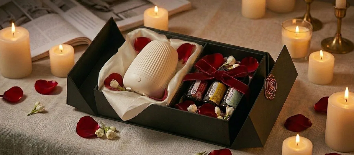 Romance Ritual Gift Set open box with flameless diffuser and oil trio