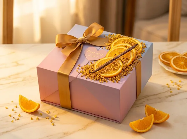 Good Mood Gift Set closed packaging with gold ribbon