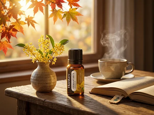 Cozy autumn afternoon with osmanthus flowers and golden window light