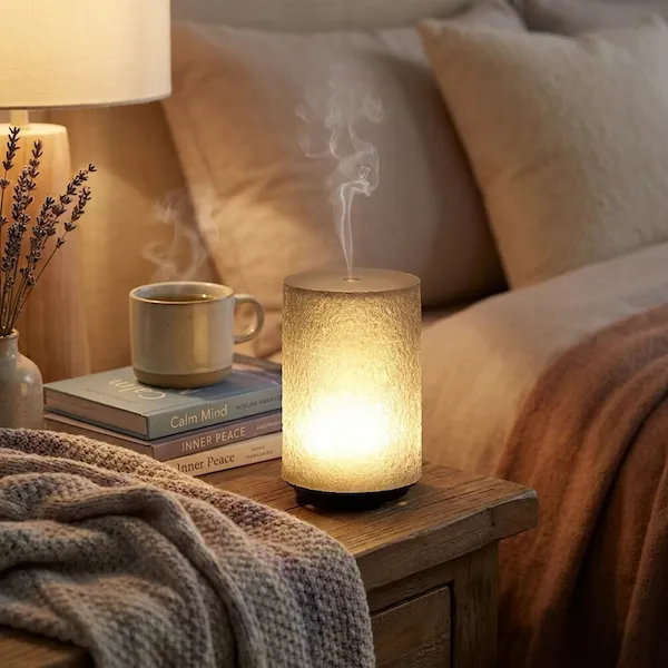 MISTVO Flame Fireplace Diffuser in garden setting