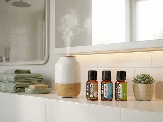 MISTVO stone diffuser with Fresh Air Collection oils, clean minimal home