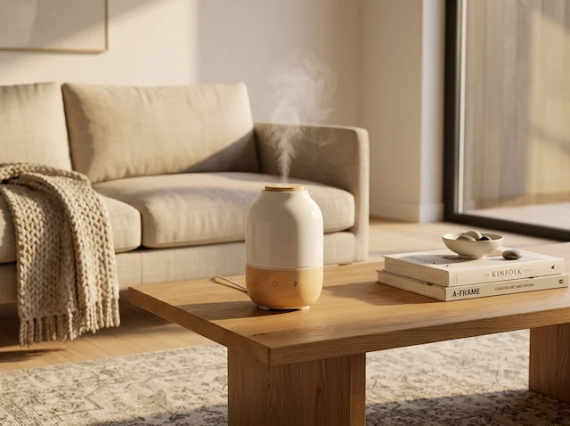 MISTVO Flame Fireplace Diffuser in garden setting