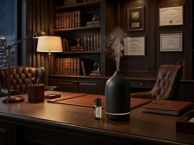 Luxury home office with MISTVO diffuser, Millionaire oil